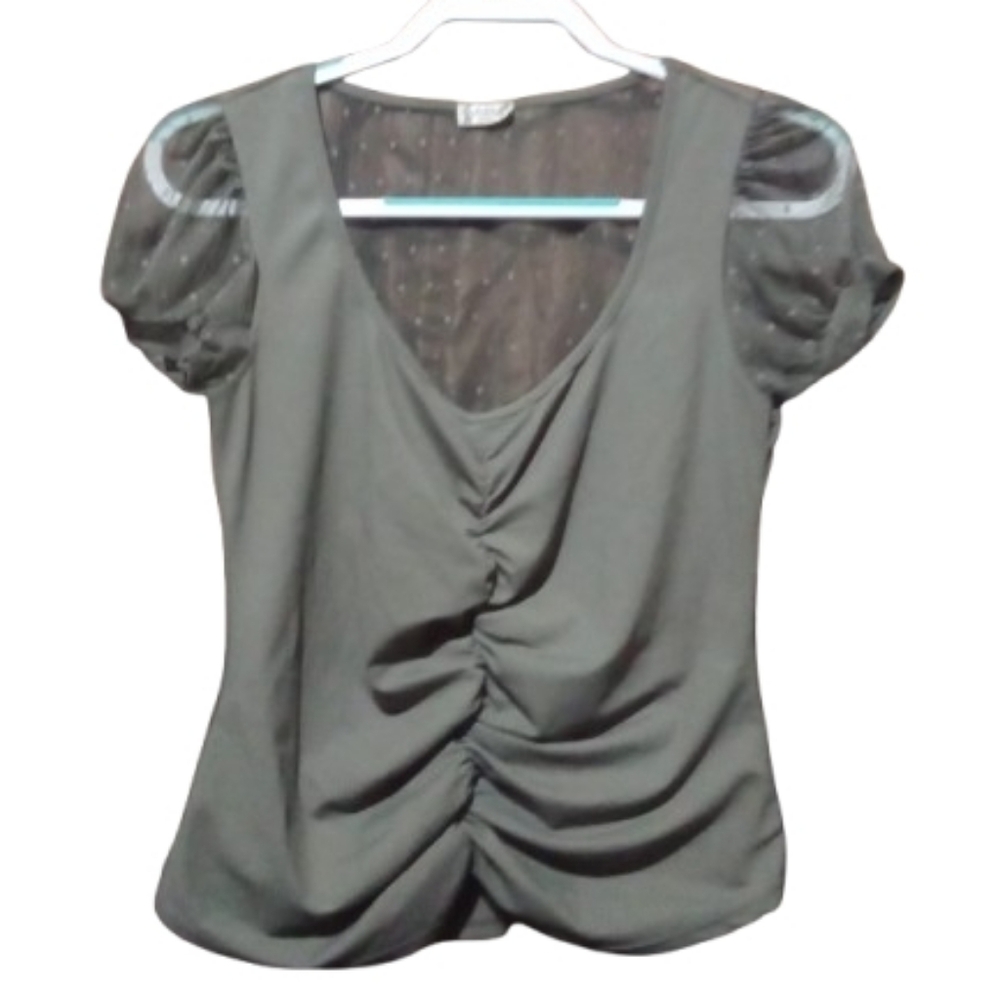 Intimately Free People Sheer Ruched Puff-Sleeve Blouse